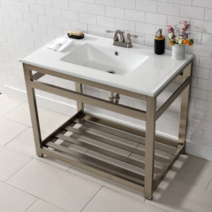 Quadras VWP3722W4A8 37-Inch Ceramic Console Sink Set, White/Brushed Nickel