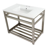 Quadras VWP3722W4A8 37-Inch Ceramic Console Sink Set, White/Brushed Nickel