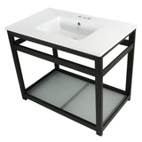 Quadras VWP3722W4B0 37-Inch Ceramic Console Sink Set, White/Matte Black