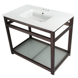 Quadras VWP3722W4B5 37-Inch Ceramic Console Sink Set, White/Oil Rubbed Bronze