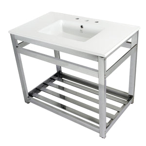 Quadras VWP3722W8A1 37-Inch Ceramic Console Sink Set, White/Polished Chrome
