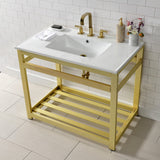 Quadras VWP3722W8A7 37-Inch Ceramic Console Sink Set, White/Brushed Brass