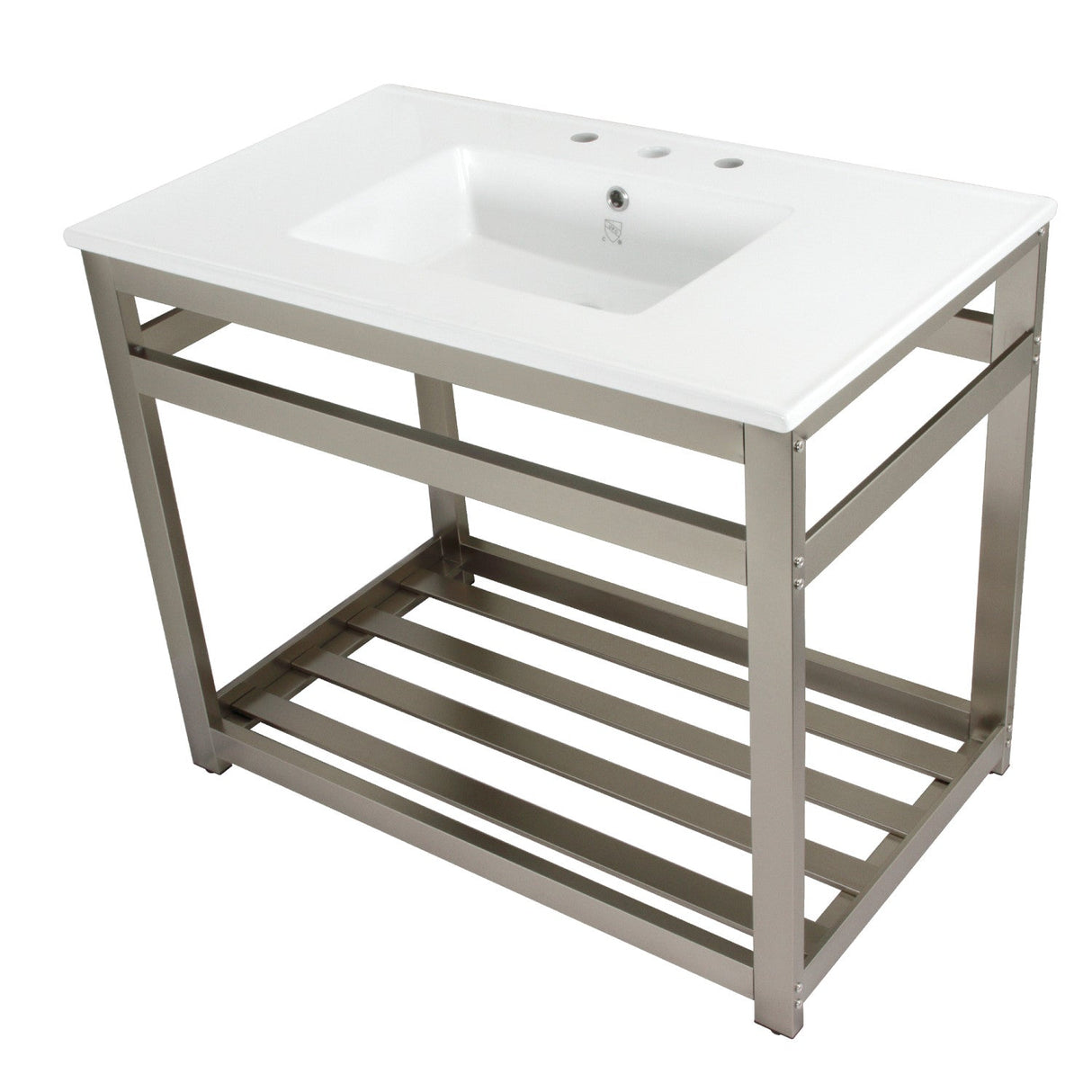 Quadras VWP3722W8A8 37-Inch Ceramic Console Sink Set, White/Brushed Nickel