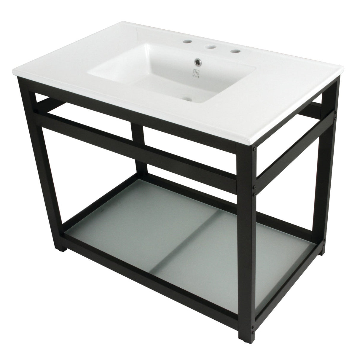 Quadras VWP3722W8B0 37-Inch Ceramic Console Sink Set, White/Matte Black