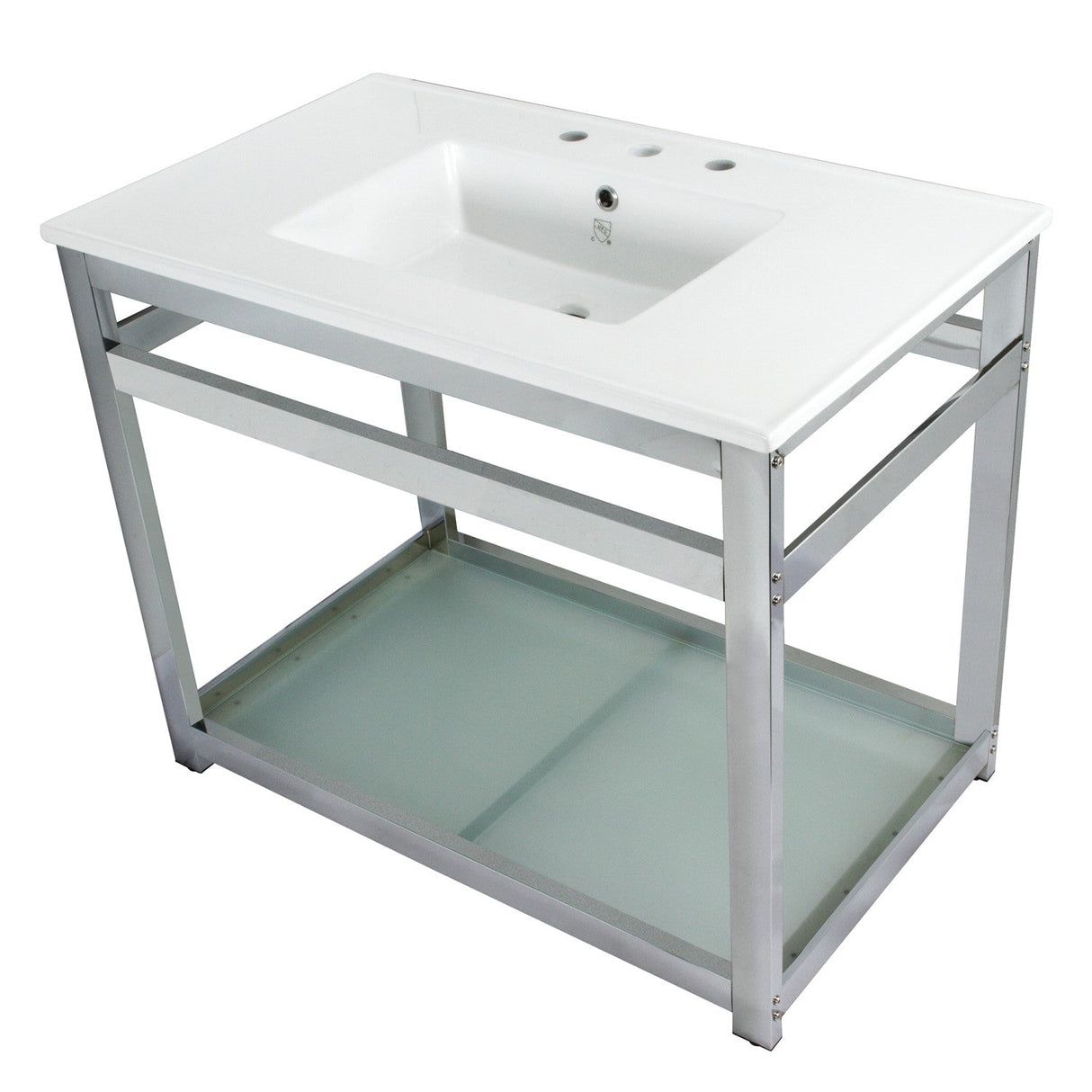 Quadras VWP3722W8B1 37-Inch Ceramic Console Sink Set, White/Polished Chrome