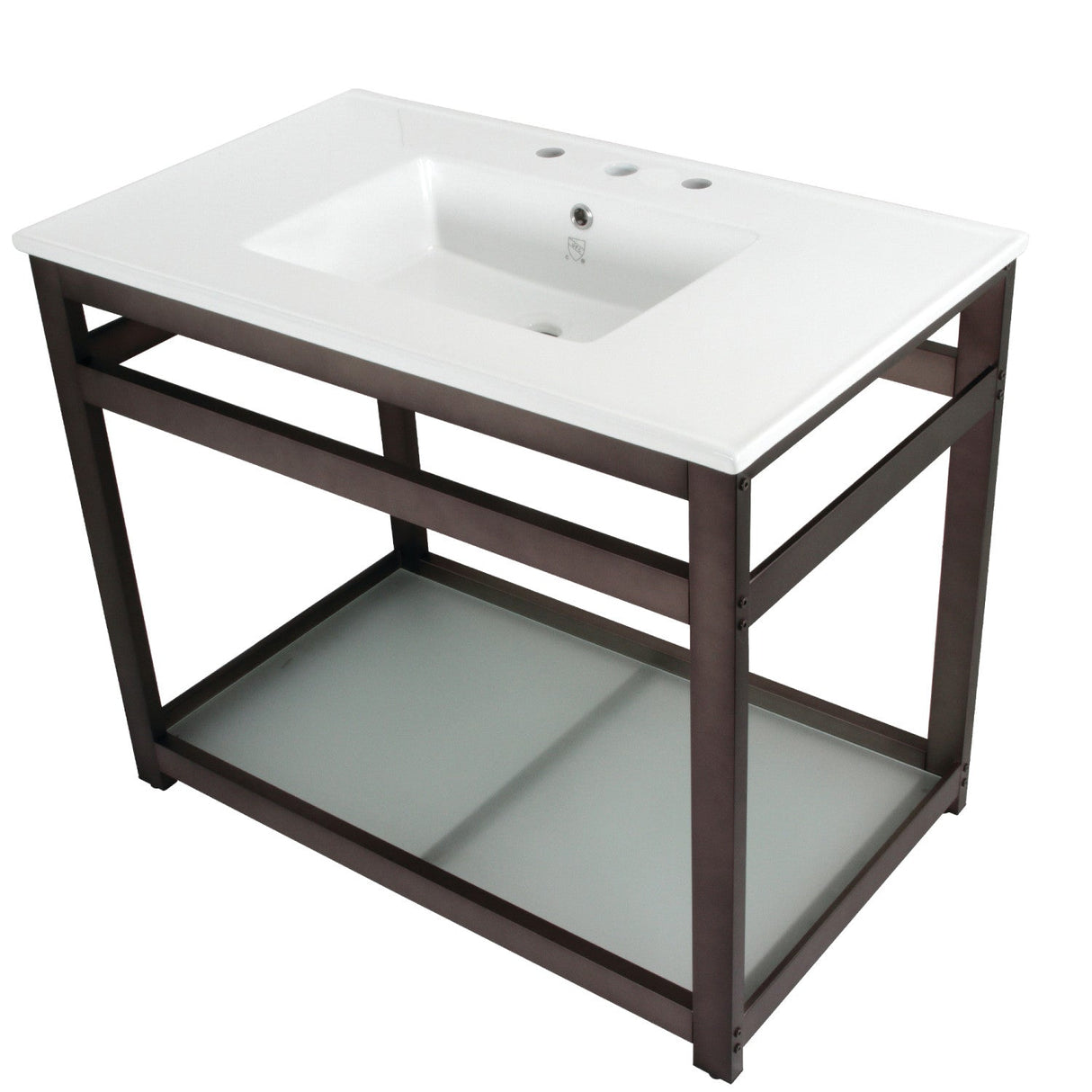 Quadras VWP3722W8B5 37-Inch Ceramic Console Sink Set, White/Oil Rubbed Bronze