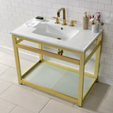 Quadras VWP3722W8B7 37-Inch Ceramic Console Sink Set, White/Brushed Brass