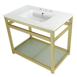 Quadras VWP3722W8B7 37-Inch Ceramic Console Sink Set, White/Brushed Brass