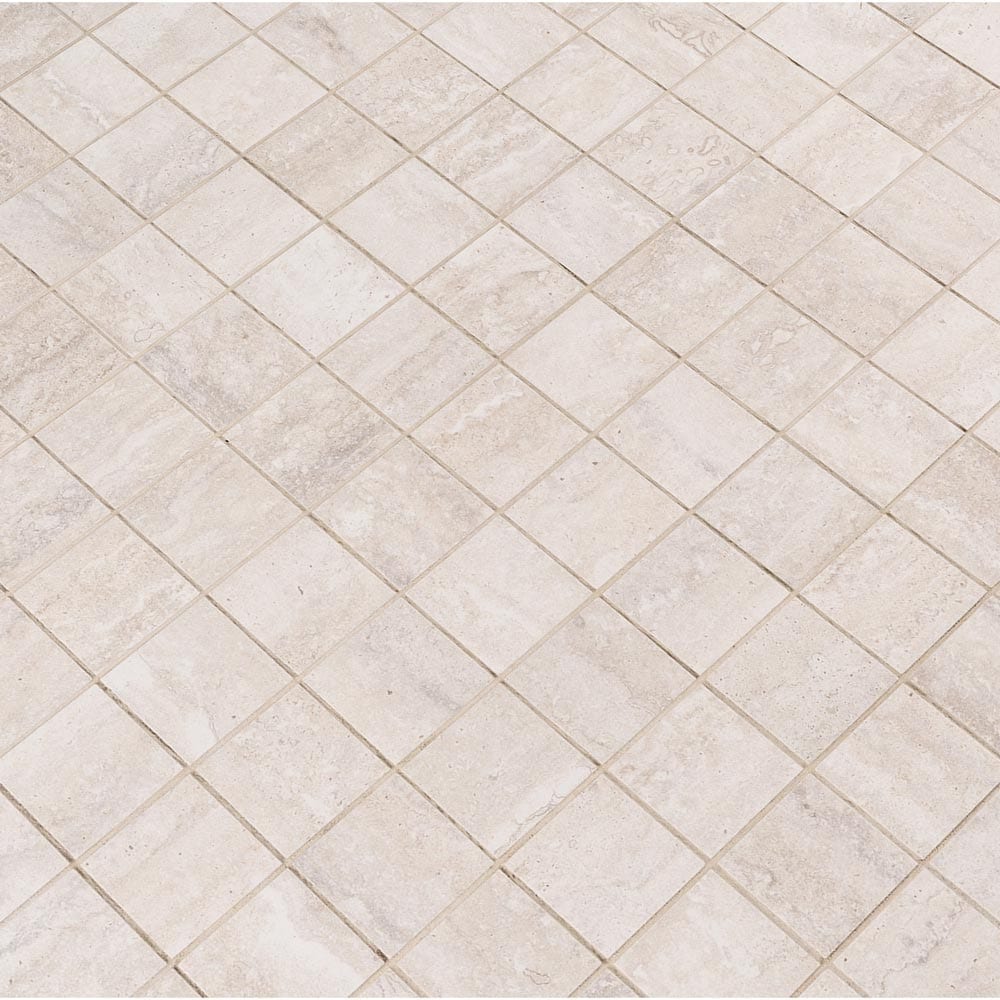 Veneto white 12x12 porcelain mesh mounted mosaic tile NVENEWHI2X2 product shot multiple tiles angle view