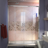 DreamLine Visions 30 in. D x 60 in. W x 74 3/4 in. H Sliding Shower Door in Chrome with Left Drain Biscuit Shower Base