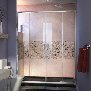 DreamLine Visions 30 in. D x 60 in. W x 74 3/4 in. H Sliding Shower Door in Chrome with Right Drain Black Shower Base