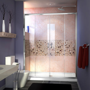 DreamLine Visions 34 in. D x 60 in. W x 74 3/4 in. H Sliding Shower Door in Chrome with Center Drain White Shower Base