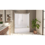DreamLine Visions 56-60 in. W x 60 in. H Sliding Tub Door and White Wall Kit in Brushed Nickel