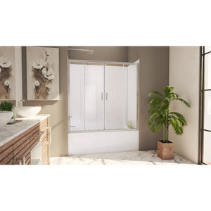 DreamLine Visions 56-60 in. W x 60 in. H Sliding Tub Door and White Wall Kit in Brushed Nickel