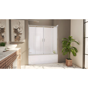 DreamLine Visions 56-60 in. W x 60 in. H Sliding Tub Door and White Wall Kit in Brushed Nickel