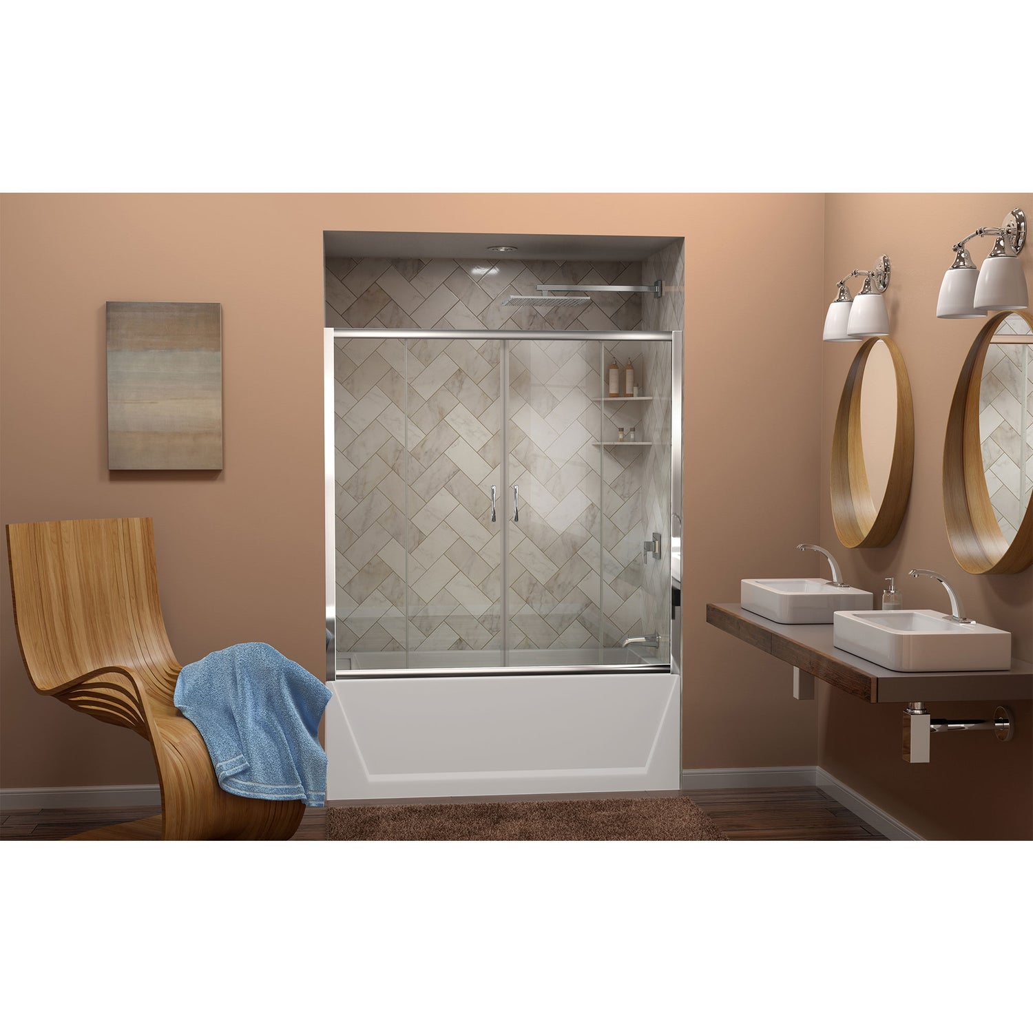 DreamLine Visions 56-60 in. W x 58 in. H Semi-Frameless Sliding Tub Door in Chrome