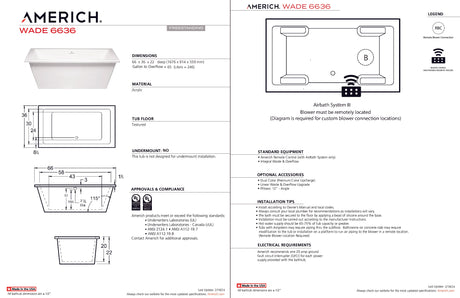 Americh WA6636T-WH Wade 6636 - Tub Only - White