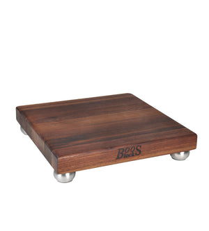 John Boos WAL-12SS Block Walnut Wood Edge Grain Cutting Board with Stainless Steel Feet, 12 Inches Square, 1.5 Thick 12X12X1.5 WAL-EDGE GR SS BUN FEET