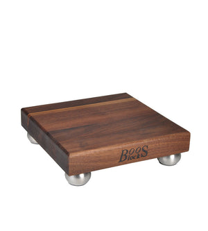 John Boos WAL-9SS Walnut Wood Cutting Board for Kitchen Prep, 1.5" Thick, Edge Grain, Square Charcuterie Block Stainless Steel Base, 9" x 9", 09X09X1.5 WAL-EDGE GR B-9-S SS BUN