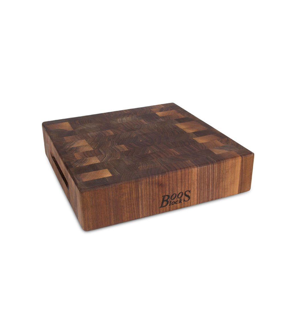 John Boos WAL-CCB121203 Block Classic Reversible Walnut Wood End Grain Chopping Block, 12 Inches x 3 12X12X3 WAL-END GR-REV-GRIPS