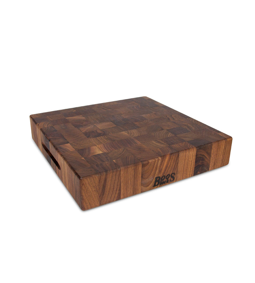 John Boos WAL-CCB183-S Large Walnut Wood Cutting Board for Kitchen 18 x Inches, 3 Inches Thick Reversible End Grain Charcuterie Block with Finger Grips 18X18X3 WAL-END GR-REV-GRIPS-