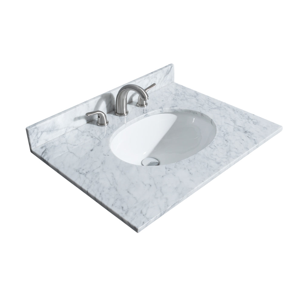 Sheffield 30 Inch Single Bathroom Vanity in Dark Gray White Carrara Marble Countertop Undermount Oval Sink and Medicine Cabinet