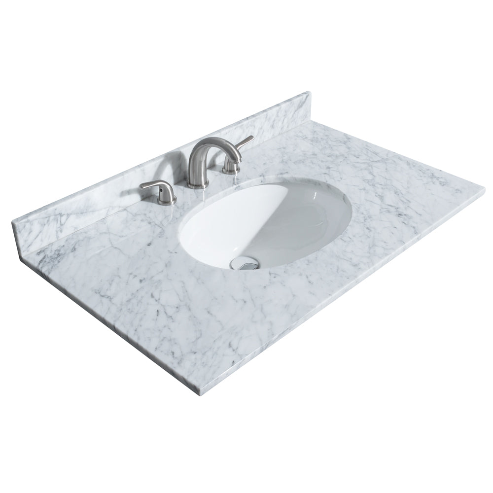 Sheffield 36 Inch Single Bathroom Vanity in Dark Gray White Carrara Marble Countertop Undermount Oval Sink and No Mirror