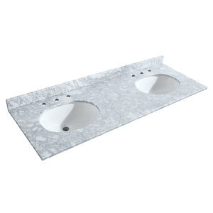 Sheffield 60 Inch Double Bathroom Vanity in Dark Gray White Carrara Marble Countertop Undermount Oval Sinks and Medicine Cabinets
