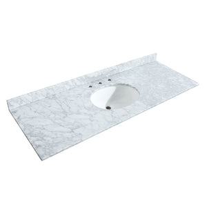 Sheffield 60 inch Single Bathroom Vanity in Light Green White Carrara Marble Countertop Undermount Oval Sink Brushed Nickel Trim 58 inch Mirror