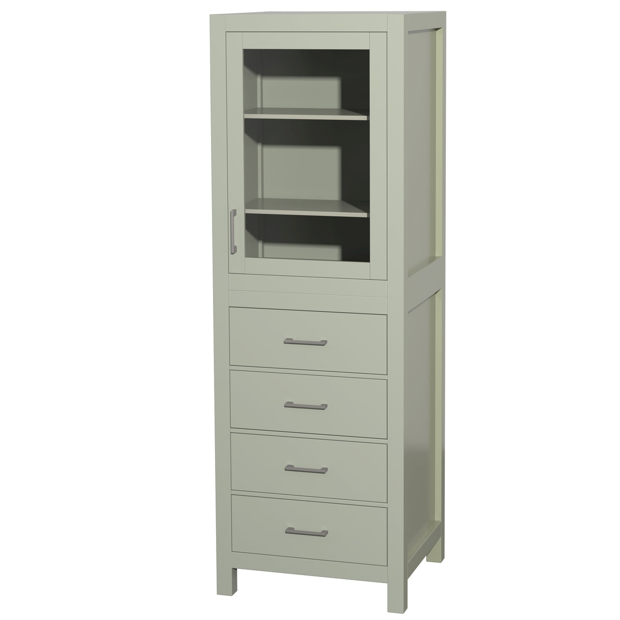 Sheffield 24 Inch Linen Tower in Light Green with Shelved Cabinet Storage and 4 Drawers