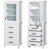 Sheffield 24 Inch Linen Tower in White with Shelved Cabinet Storage and 4 Drawers
