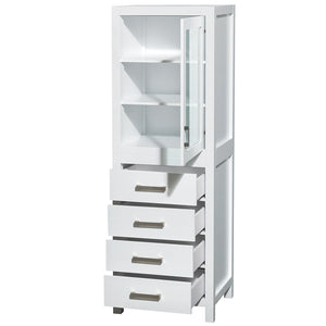 Sheffield 24 Inch Linen Tower in White with Shelved Cabinet Storage and 4 Drawers