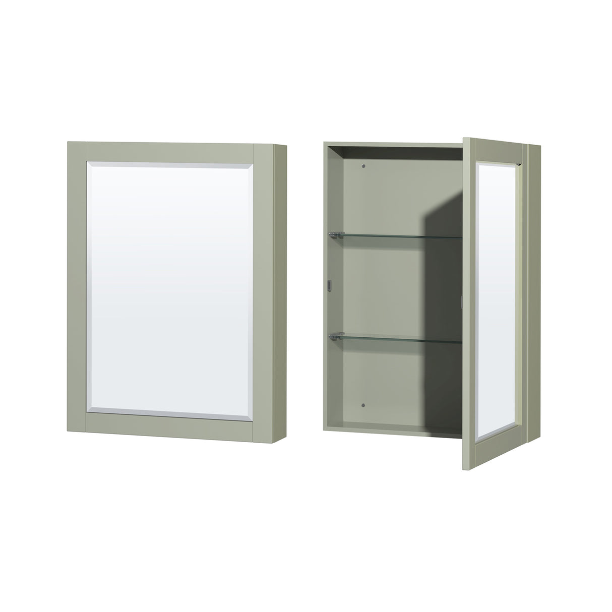 Sheffield 30 inch Single Bathroom Vanity in Light Green No Countertop No Sink Brushed Nickel Trim Medicine Cabinet