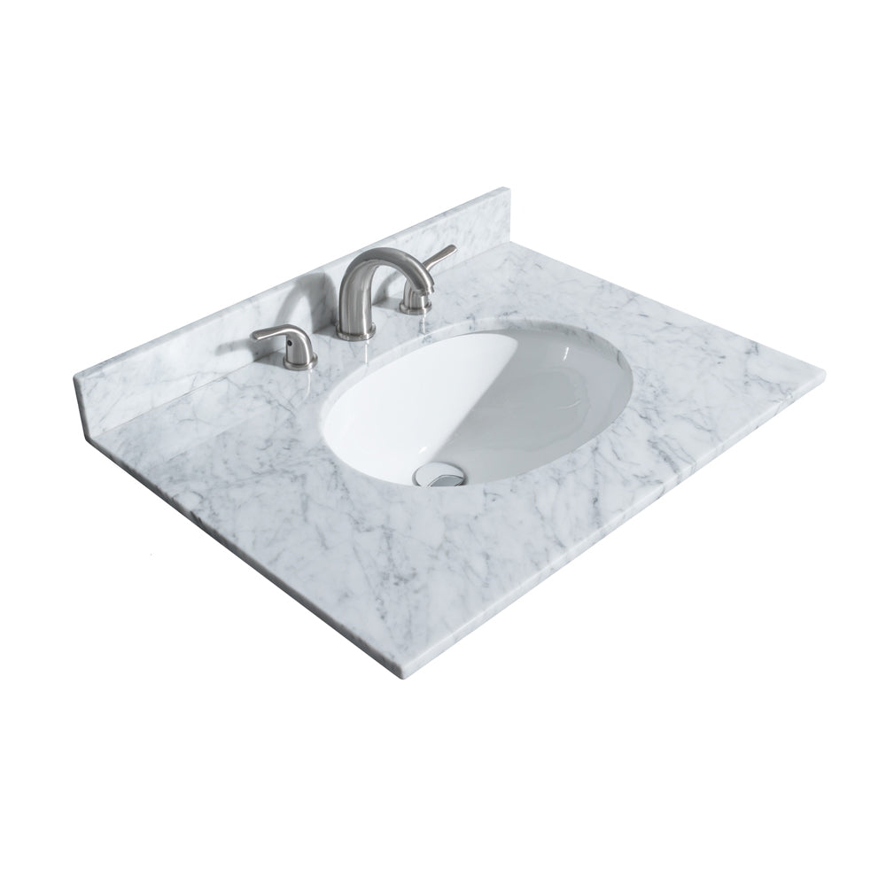 Deborah 30 Inch Single Bathroom Vanity in White White Carrara Marble Countertop Undermount Oval Sink Brushed Gold Trim No Mirror