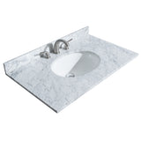 Deborah 36 Inch Single Bathroom Vanity in White White Carrara Marble Countertop Undermount Oval Sink and No Mirror