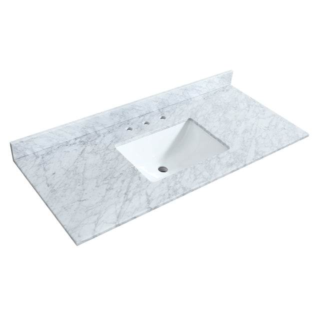 Deborah 48 Inch Single Bathroom Vanity in White White Carrara Marble Countertop Undermount Square Sink Brushed Gold Trim No Mirror