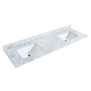 Deborah 72 Inch Double Bathroom Vanity in White White Carrara Marble Countertop Undermount Square Sinks Brushed Gold Trim No Mirrors