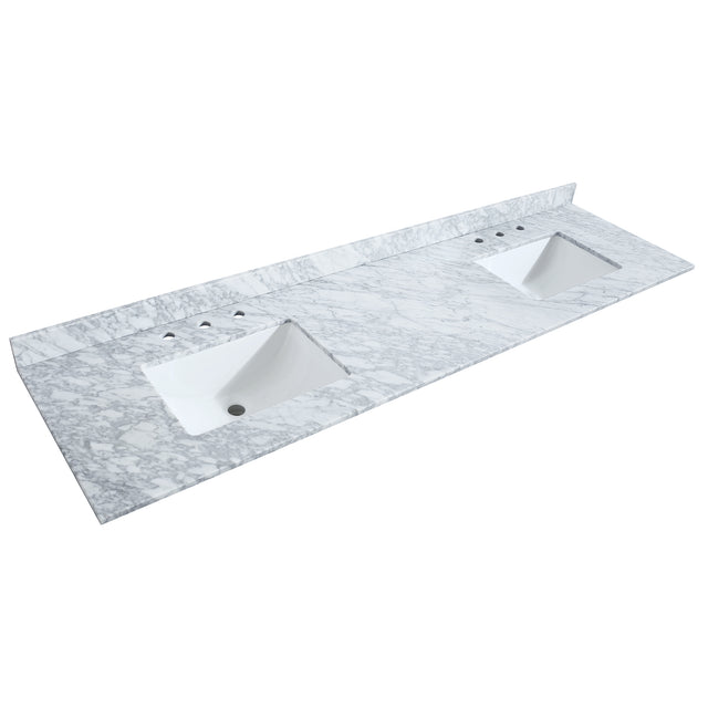 Deborah 80 Inch Double Bathroom Vanity in White White Carrara Marble Countertop Undermount Square Sinks Brushed Gold Trim Medicine Cabinets