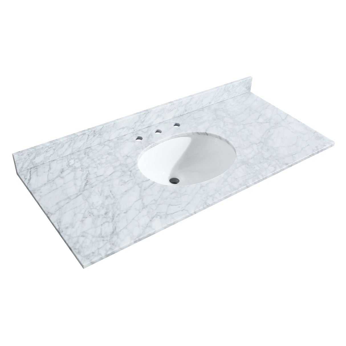 Avery 48 Inch Single Bathroom Vanity in Dark Blue White Carrara Marble Countertop Undermount Oval Sink Matte Black Trim