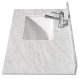 Daria 36 Inch Single Bathroom Vanity in White White Carrara Marble Countertop Undermount Square Sink 24 Inch Mirror Brushed Gold Trim