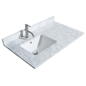 Daria 36 Inch Single Bathroom Vanity in Dark Espresso White Carrara Marble Countertop Undermount Square Sink Matte Black Trim Medicine Cabinet