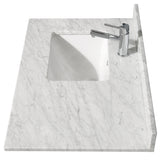 Daria 36 Inch Single Bathroom Vanity in White White Carrara Marble Countertop Undermount Square Sink Medicine Cabinet Brushed Gold Trim