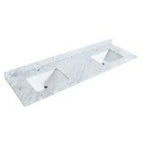 Daria 72 Inch Double Bathroom Vanity in White White Carrara Marble Countertop Undermount Square Sinks and 70 Inch Mirror