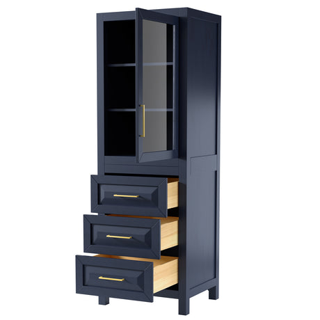 Daria Linen Tower in Dark Blue with Shelved Cabinet Storage and 3 Drawers