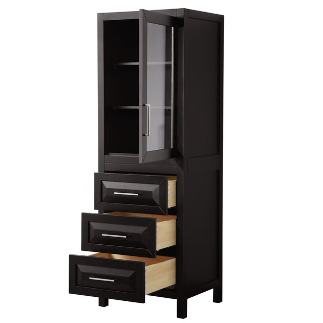 Daria Linen Tower in Dark Espresso with Shelved Cabinet Storage and 3 Drawers