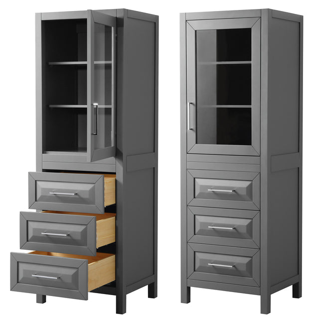 Daria Linen Tower in Dark Gray with Shelved Cabinet Storage and 3 Drawers