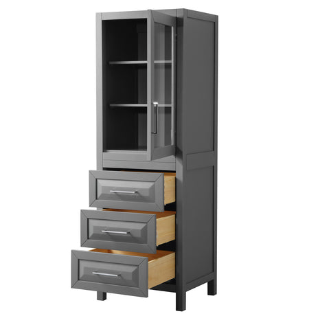 Daria Linen Tower in Dark Gray with Shelved Cabinet Storage and 3 Drawers