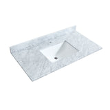 Miranda 42 Inch Single Bathroom Vanity in Dark Blue White Carrara Marble Countertop Undermount Square Sink Matte Black Trim