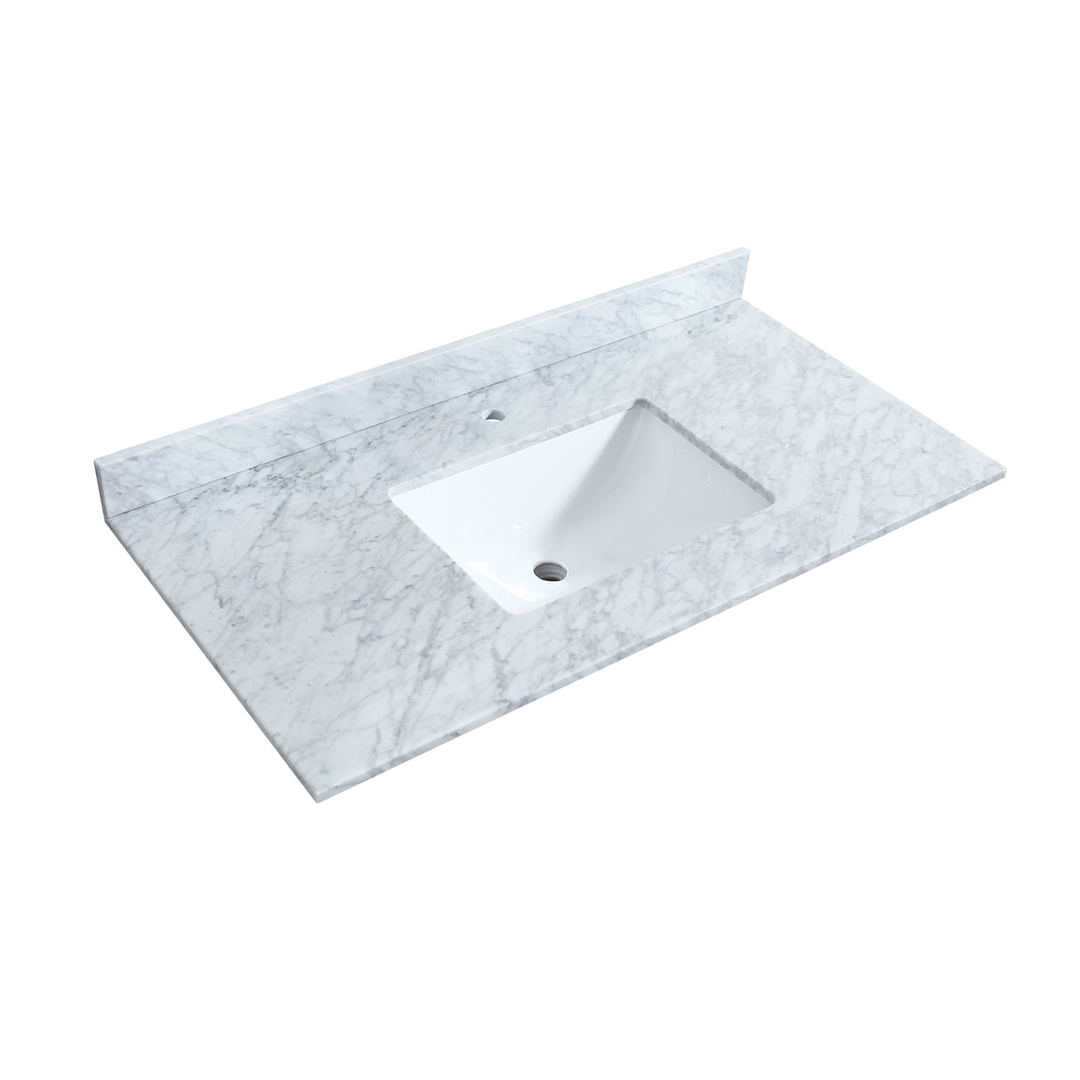 Miranda 42 Inch Single Bathroom Vanity in White White Carrara Marble Countertop Undermount Square Sink Brushed Gold Trim