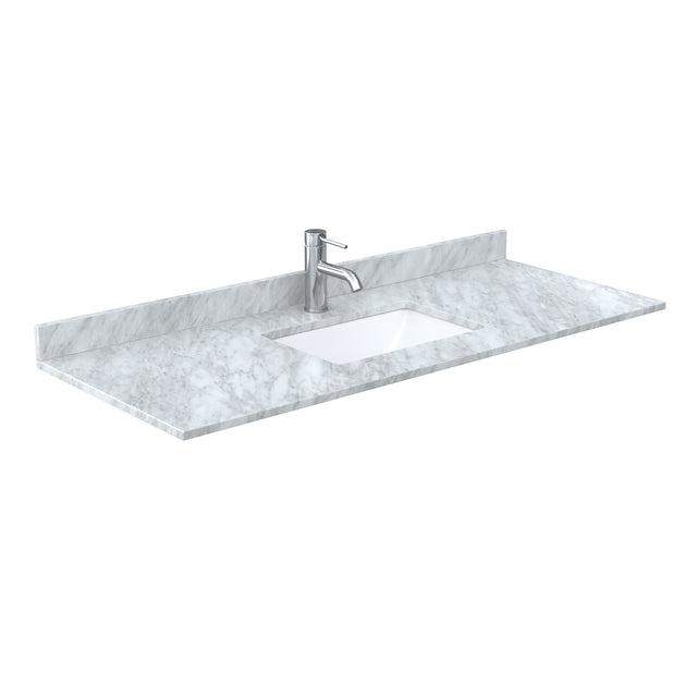 Miranda 54 Inch Single Bathroom Vanity in Green White Carrara Marble Countertop Undermount Square Sink Matte Black Trim 46 Inch Mirror